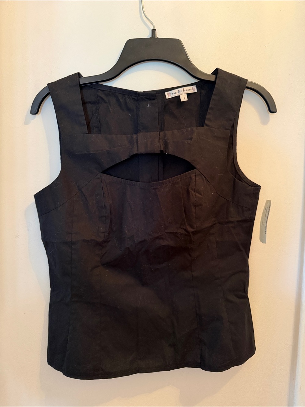NWT  Nanette Lepore Black Cutout Sleeveless cotton top  8
